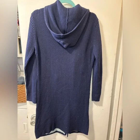 Airport Vintage Blue Patchwork Suede Hooded Women's Jacket Sweater Size L - Picture 5 of 8